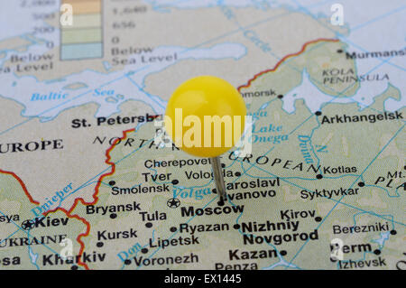 Plan macro sur une carte montrant la ville de Moscou en Russie Banque D'Images