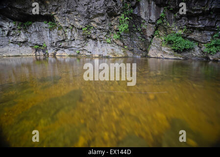 Piscine de l'eau et rocher au moindre Cascades Cascade de Hanging Rock State Park de Danbury, Caroline du Nord. Banque D'Images