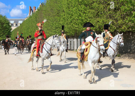 Napoléon Bonaparte (1769-1821) à cheval dans les jardins du Château de Fontainebleau, près de Paris, France Banque D'Images