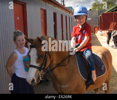 La préparation des chevaux pour le spectacle au salon Royal Adelaide, Australie du Sud. Banque D'Images