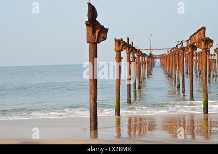 Old Pier, plage de la ville d'alleppey, Kerala, Inde du Sud, Inde, Asie, période coloniale, l'histoire de l'Inde Banque D'Images