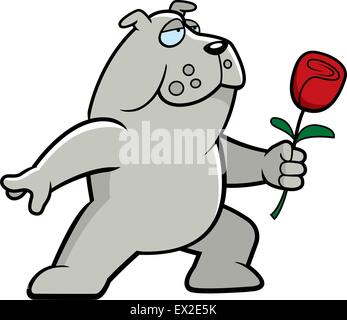 Une bonne caricature bulldog avec une fleur. Illustration de Vecteur