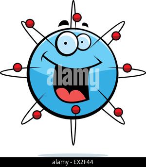 Un atome bleu cartoon souriant et heureux. Illustration de Vecteur