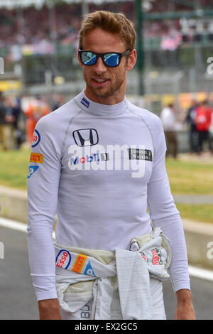 Silverstone, UK. 5 juillet, 2015. Jenson Button (GBR) McLaren Honda F1 Team, lors du British Grand Prix de F1, Silverstone, Angleterre. Crédit : Kevin Bennett/Alamy Live News Banque D'Images