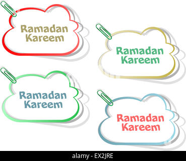 L'arabe la calligraphie islamique de Ramadan Kareem autocollants label texte jeu de tags Banque D'Images