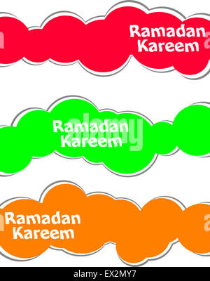 L'arabe la calligraphie islamique de Ramadan Kareem autocollants label texte jeu de tags Banque D'Images