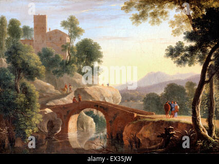 Herman van Swanevelt, Paysage italien avec pont 1645 Huile sur toile. Dulwich Picture Gallery, Londres, Angleterre. Banque D'Images