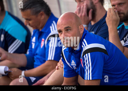 Serravalle, République de Saint-Marin. 2 juillet, 2015. Giorgio Contini (Vaduz) Football/Football : l'UEFA Europa League Premier tour de qualification 1ère manche match entre S.P. La Fiorita 0-5 FC Vaduz à Saint-marin Stadium à Serravalle, San Marino . © Maurizio Borsari/AFLO/Alamy Live News Banque D'Images