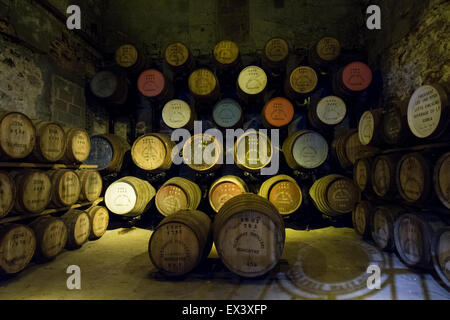 L'intérieur du whisky écossais n1 Entrepôt de Glengoyne Distillery, Killearn, Glasgow, Écosse, Royaume-Uni Banque D'Images