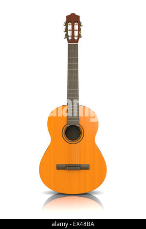 Guitare classique sur fond blanc Illustration photo-réaliste en 3D Banque D'Images