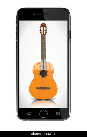 Guitare Classique Smartphone montrant une illustration sur fond blanc Banque D'Images