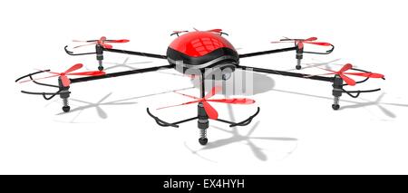 Le drone rouge. (Hexacopter.vue du côté gauche). Banque D'Images