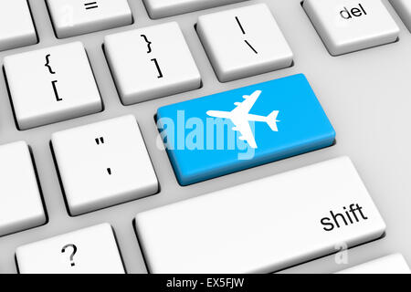 Clavier de l'ordinateur avec le bouton Avion Bleu Illustration Banque D'Images
