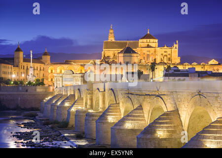 Cordoue, Espagne à l'Mosque-Cathedral et pont romain. Banque D'Images