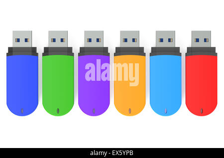 Ensemble de lecteurs flash USB couleur isolé sur fond blanc Banque D'Images