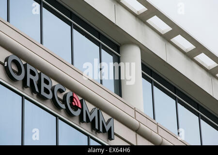 Un logo affiche à l'extérieur d'un immeuble de bureaux occupé par ORBCOMM, Inc., dans la région de Sterling, Virginie. Banque D'Images