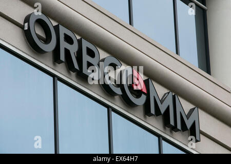 Un logo affiche à l'extérieur d'un immeuble de bureaux occupé par ORBCOMM, Inc., dans la région de Sterling, Virginie. Banque D'Images