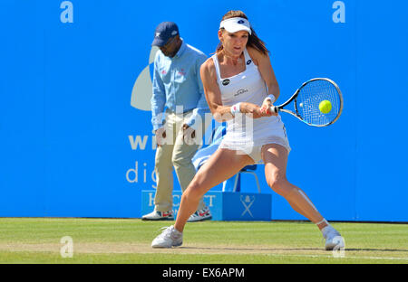 Agnieszka Radwanska (Pologne) au cours de sa défaite en finale de l'Aegon International, Eastbourne, 24 juin 2015 Banque D'Images