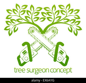 Un croisement de tronçonneuses et arbre Tree Surgeon ou jardinier concept design Banque D'Images