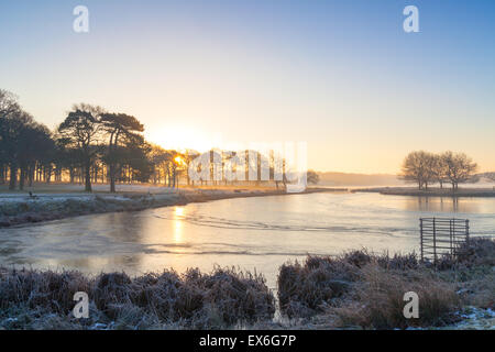 Sunrise over frozen simple Tatton Park, Knutsford, Cheshire Banque D'Images