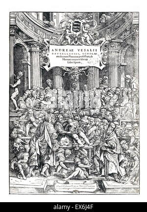 Page de titre du livre d'anatomie, de 'De humani corporis fabrica Libri Septem" (Bâle : Johannes Oporinus, 1543) ; par Andreas Vesalius (1514-1564), Banque D'Images
