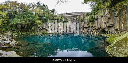 Cheonjeyeon n° 1 cascade. Cheonjeyoen falls (signifie l'étang de Dieu) se compose de 3 chutes. Une variété de végétaux, Psilo inclued Banque D'Images