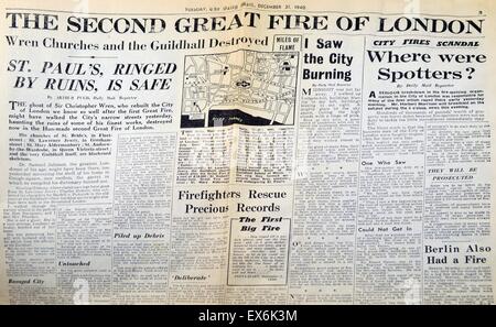 L'article Daily Mail du 31 décembre 1940 décrivant l'attentat près de la cathédrale St Paul à Londres pendant le Blitz de la seconde guerre mondiale Banque D'Images
