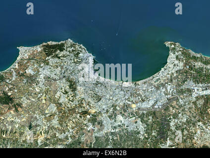 Image satellite couleur d'Alger, Algérie. Image prise le 17 juillet 2014 avec les données de Landsat 8. Banque D'Images