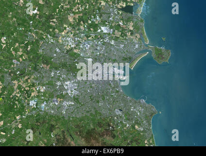 Color image satellite de Dublin, Irlande. Image prise le 18 avril 2014 avec les données de Landsat 8. Banque D'Images