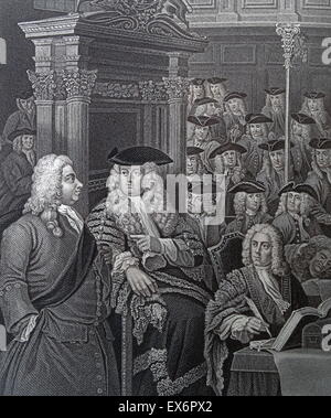 Après la gravure l'artiste britannique & graveur, William Hogarth, 1697-1764 : La Chambre des communes dans l'Administration de Sir Robert Walpole. Gravée par A. Fogg 1803. Parmi ceux décrits dans le centre le président de la Rt. L'honorable Arthur Onslow lui-même. À côté de lui Banque D'Images