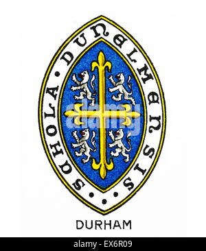 Emblème pour le Collège Durham, Durham, Durham Comté indépendant anglais un pensionnat pour les élèves. Fondée par l'évêque de Durham, Thomas Langley en 1414 comme l'école de grammaire, Durham a reçu la fondation par le Roi Henry VIII en 1541. Banque D'Images