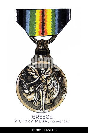 L'Inter-Allied Médaille de la Victoire (avers) est une médaille de campagne émis par la Grèce, commémorant la victoire des Alliés dans la Première Guerre mondiale. Banque D'Images