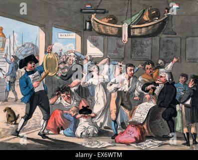 Prévisions cartoon néerlandais événements aéronautiques pour l'année 1804 en montrant les gens en colère, peut-être sur l'imminence d'une ascension en montgolfière par 'Willie van de Heeren & Hopmen Loude'. , Pays-bas 1794. Banque D'Images