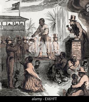 Vente aux enchères d'esclaves de l'émancipation d'une illustration gravée par Thomas Nast 1840-1902 , c1865. Thomas Nast, la célébration de l'émancipation des esclaves du Sud avec la fin de la guerre civile. Nast envisage une photo quelque peu optimiste de l'avenir de la f Banque D'Images