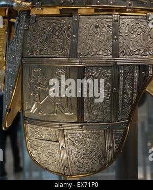 Une réplique de l'anglo-saxonne, casque de Sutton Hoo début 7e siècle. Seulement quatre casques bleus sont connus de l'Angleterre anglo-saxonne : à Sutton Hoo, Benty Grange, Wollaston et New York. Banque D'Images