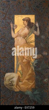 Alexandre de Riquer (1856 - 1920) l'artiste espagnol : Composition avec nymphe ailée au lever du soleil, 1887. Tempera sur toile Banque D'Images