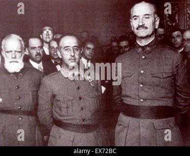 De gauche à droite : Miguel Cabanellas Ferrer (1er janvier 1872, Cartagena - 14 mai 1938), Francisco Franco 1892-1975 et Gonzalo Queipo de Llano (1875 - 1951) pendant la guerre civile espagnole. Banque D'Images