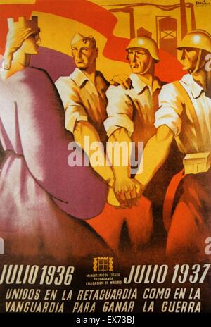 Guerre civile espagnole (1936-1939).anti-fasciste de l'affiche de la guerre civile. United pour gagner la guerre. Unidos para ganar la Guerra. Banque D'Images