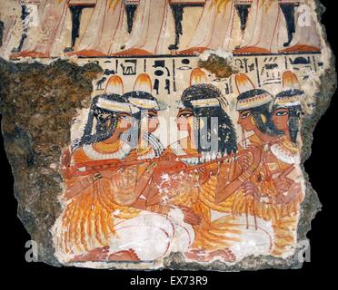 Fresque de la tombe de Nebamun, fragment d'un tombeau polychrome-peinture d'une scène de banquet. Thèbes, Egypte 18e dynastie, vers 1350 av. Banque D'Images