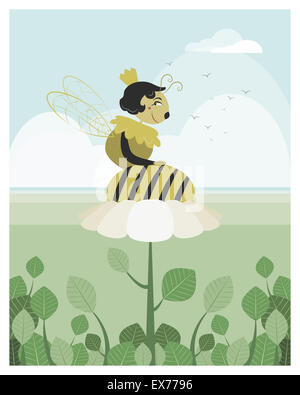 Reine des abeilles en appui sur une fleur en fichier vectoriel éditable Banque D'Images