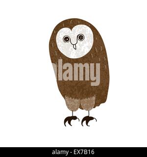 Owl. Mignon personnage dessiné à la main, texturé, grunge Illustration de Vecteur