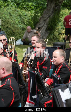 Dublin, Irlande. 8 juillet, 2015. Image de la performance à l'heure du déjeuner par l'armée irlandaise n° 1 Bande à Saint Patrick's Park dans le centre-ville de Dublin. L'exécution a lieu dans le cadre d'une série de spectacles en plein air de midi la capitale irlandaise. Credit : Brendan Donnelly/Alamy Live News Banque D'Images