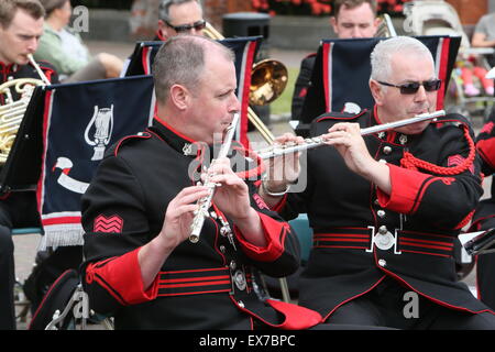 Dublin, Irlande. 8 juillet, 2015. Image de la performance à l'heure du déjeuner par l'armée irlandaise n° 1 Bande à Saint Patrick's Park dans le centre-ville de Dublin. L'exécution a lieu dans le cadre d'une série de spectacles en plein air de midi la capitale irlandaise. Credit : Brendan Donnelly/Alamy Live News Banque D'Images