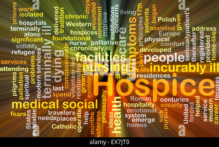 Concept d'arrière-plan wordcloud illustration de l'hospice lumière rougeoyante Banque D'Images