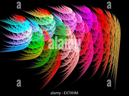 Image fractale sur fond noir représentent des dessins colorés sous forme de belles plumes. Banque D'Images