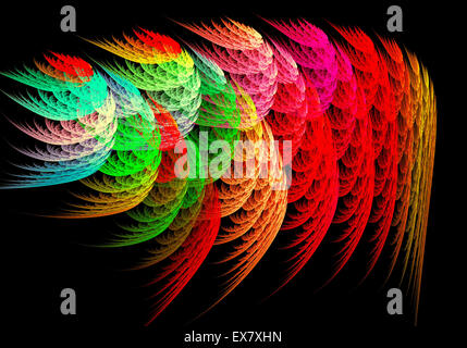 Image fractale sur fond noir représentent des dessins colorés sous forme de belles plumes. Banque D'Images
