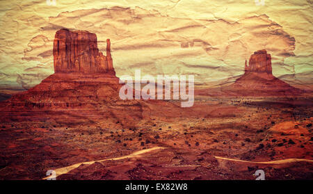 Monument Valley, carte postale ancienne rétro effet du papier. Banque D'Images