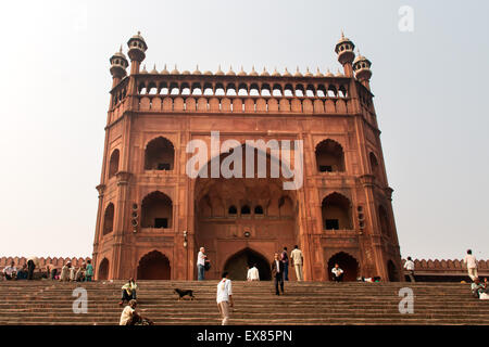 Cour intérieure de la mosquée Jama Masjid ou Masjid-i-Jahan Numa, New Delhi, Delhi, Inde Banque D'Images