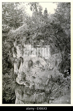 Bouddha géant à Yangjiang (anciennement Kiating) avant restauration. Photographie vers 1904 par Henry Olin Cady (1856-1916) un missionnaire méthodiste épiscopale à la Chine. Le statut de géant est maintenant un site du patrimoine mondial de l'UNESCO. La construction a commencé au cours de la dynastie des Tang en 713 et achevée en 803, c'est 71 mètres de hauteur ce qui en fait le plus grand Bouddha de pierre dans le monde. Banque D'Images