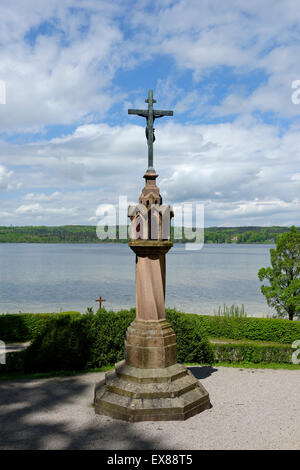 Colonne commémorative pour le Roi Ludwig II. à la chapelle votive, près de Berg, le Lac de Starnberg, Upper Bavaria, Bavaria, Germany Banque D'Images